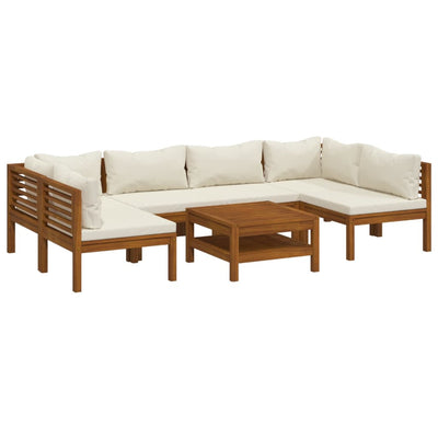 7 Piece Garden Lounge Set with Cream Cushion Solid Acacia Wood