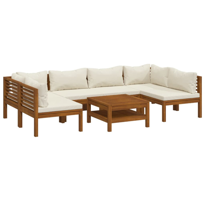 7 Piece Garden Lounge Set with Cream Cushion Solid Acacia Wood