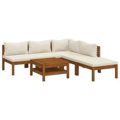 6 Piece Garden Lounge Set with Cream Cushion Solid Acacia Wood