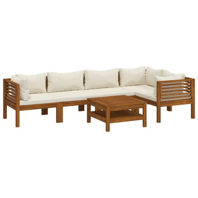 6 Piece Garden Lounge Set with Cream Cushion Solid Acacia Wood