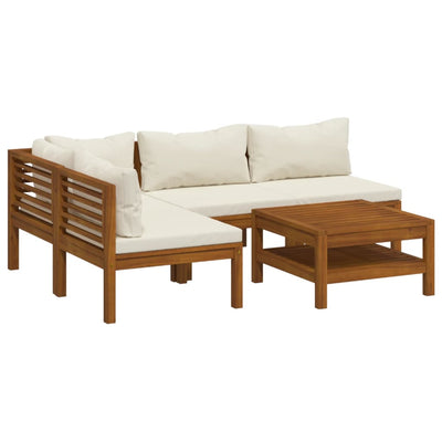 5 Piece Garden Lounge Set with Cream Cushion Solid Acacia Wood