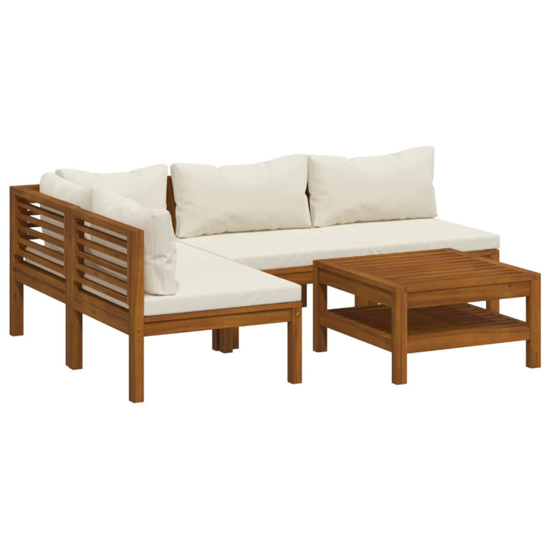 5 Piece Garden Lounge Set with Cream Cushion Solid Acacia Wood