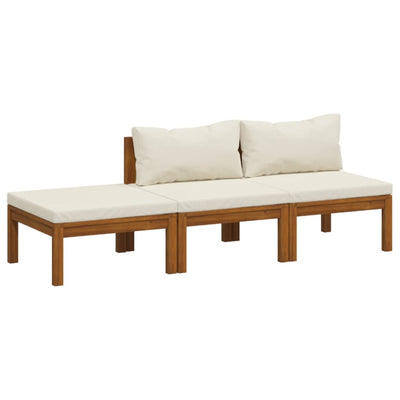 3 Piece Garden Lounge Set with Cream Cushion Solid Acacia Wood