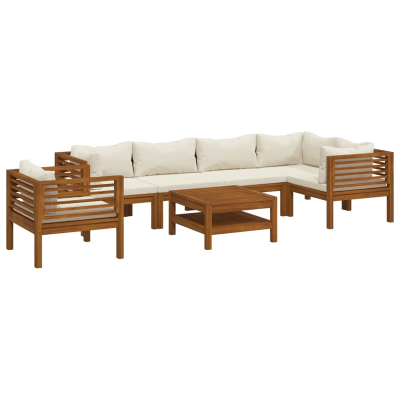 7 Piece Garden Lounge Set with Cream Cushion Solid Acacia Wood