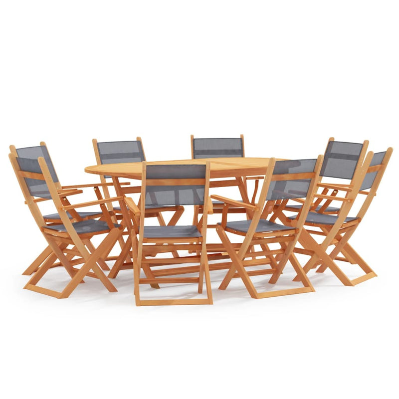 9 Piece Outdoor Dining Set Grey Solid Eucalyptus Wood&Textilene