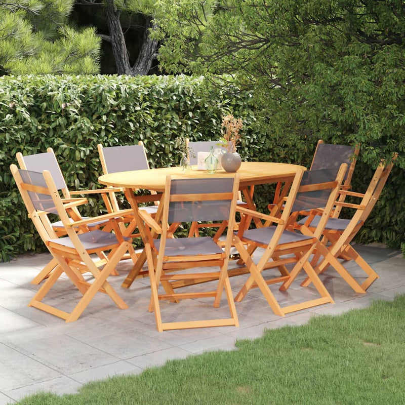 9 Piece Outdoor Dining Set Grey Solid Eucalyptus Wood&Textilene