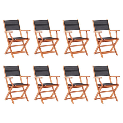 Folding Garden Chairs 8 pcs Black Solid Eucalyptus Wood&Textilene