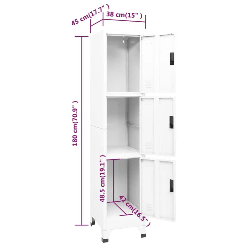 Locker Cabinet White 38x45x180 cm Steel