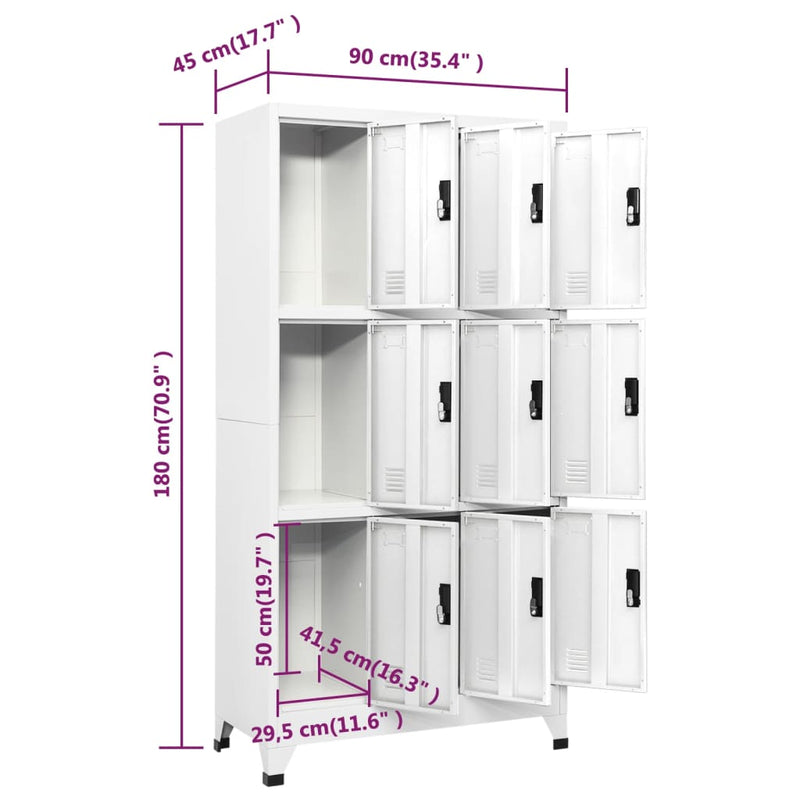 Locker Cabinet White 90x45x180 cm Steel