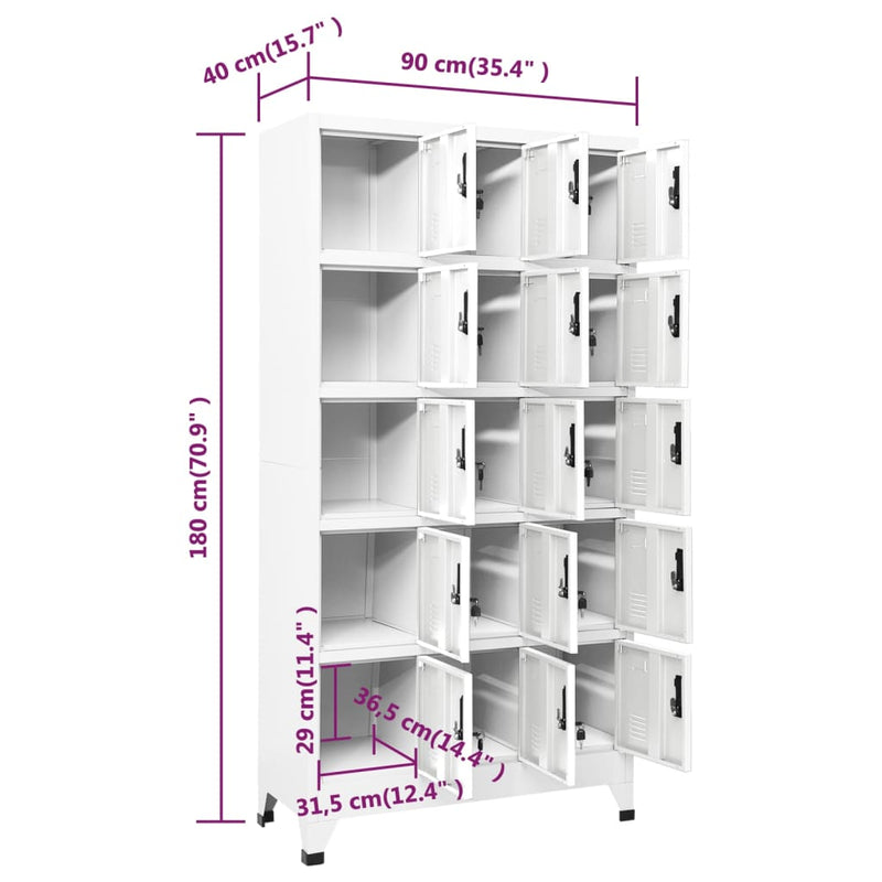 Locker Cabinet White 90x40x180 cm Steel