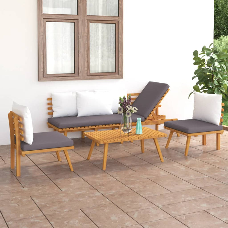 4 Piece Garden Lounge Set with Cushions Solid Wood Acacia