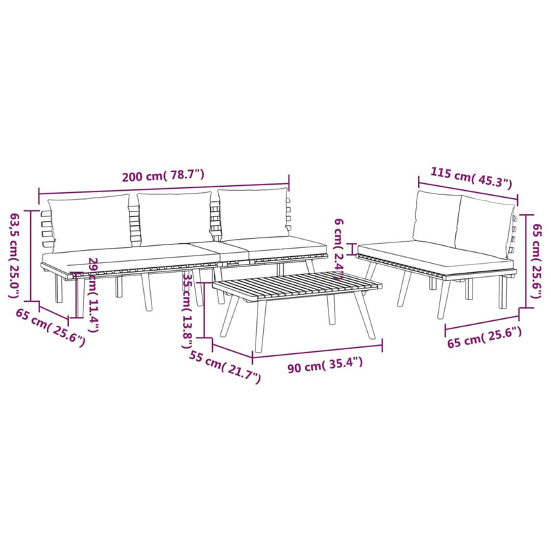 3 Piece Garden Lounge Set with Cushions Solid Wood Acacia