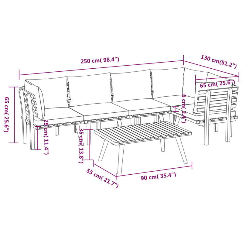 6 Piece Garden Lounge Set with Cushions Solid Wood Acacia