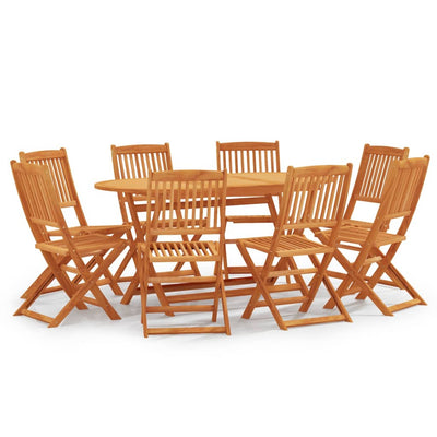 9 Piece Folding Outdoor Dining Set Solid Eucalyptus Wood