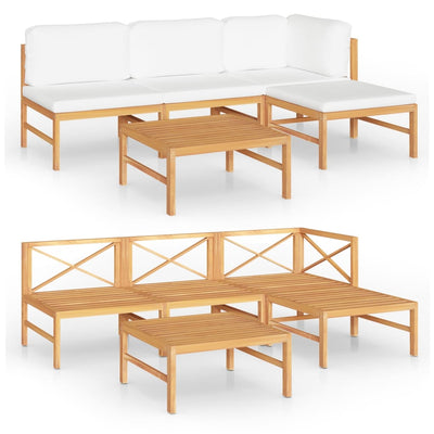 5 Piece Garden Lounge Set with Cream Cushions Solid Teak Wood