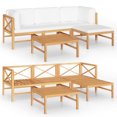 5 Piece Garden Lounge Set with Cream Cushions Solid Teak Wood