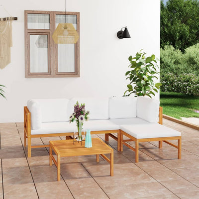 5 Piece Garden Lounge Set with Cream Cushions Solid Teak Wood