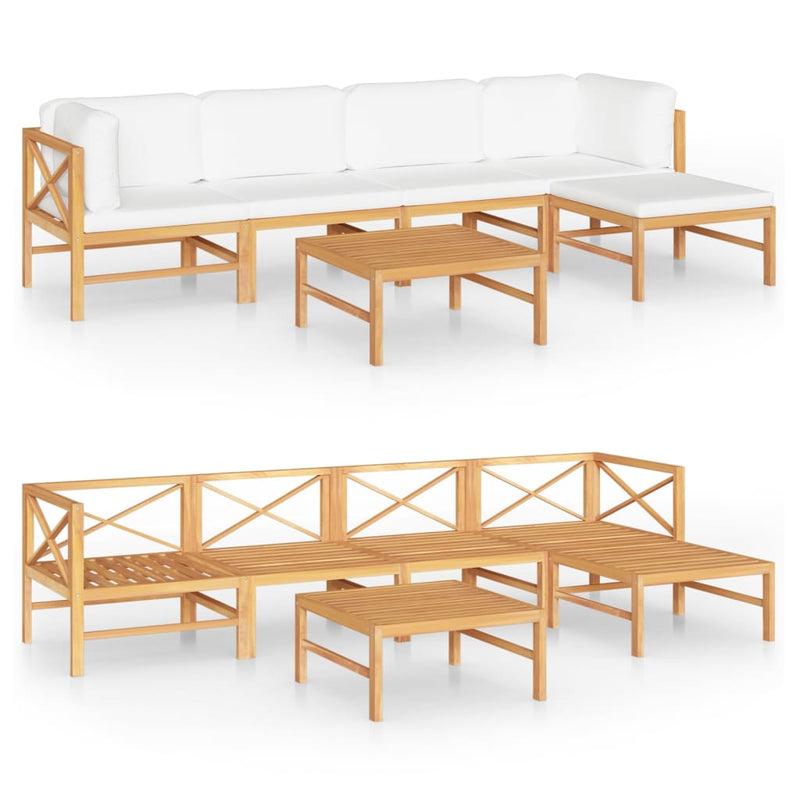 6 Piece Garden Lounge Set with Cream Cushions Solid Teak Wood