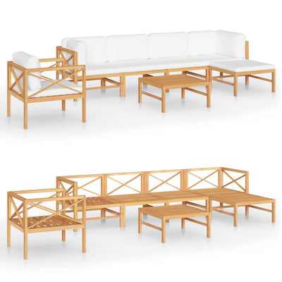 7 Piece Garden Lounge Set with Cream Cushions Solid Teak Wood