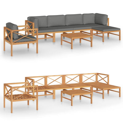 7 Piece Garden Lounge Set with Grey Cushions Solid Wood Teak