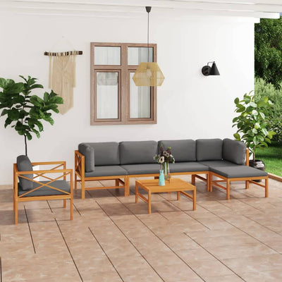 7 Piece Garden Lounge Set with Grey Cushions Solid Wood Teak