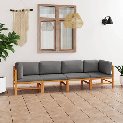 4-Seater Garden Sofa with Grey Cushions Solid Teak Wood