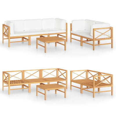 6 Piece Garden Lounge Set with Cream Cushions Solid Teak Wood