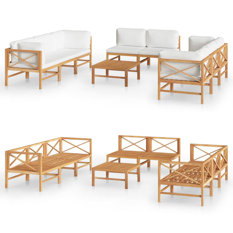 9 Piece Garden Lounge Set with Cream Cushions Solid Teak Wood