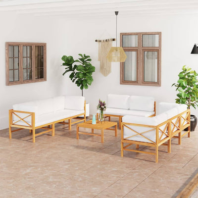 9 Piece Garden Lounge Set with Cream Cushions Solid Teak Wood