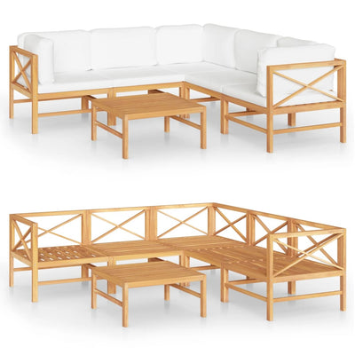 6 Piece Garden Lounge Set with Cream Cushions Solid Teak Wood