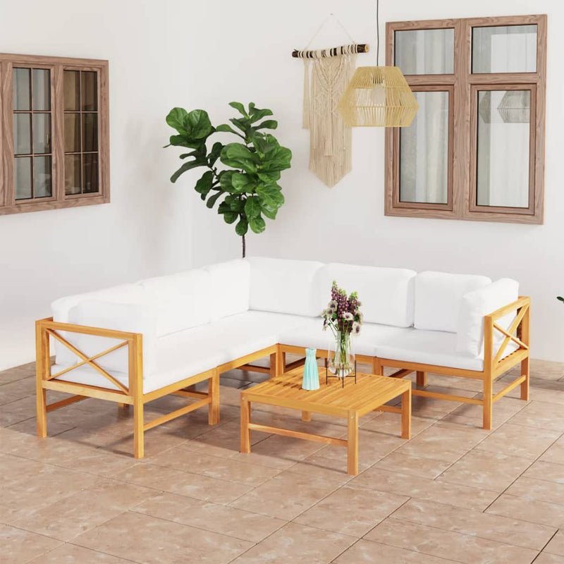 6 Piece Garden Lounge Set with Cream Cushions Solid Teak Wood