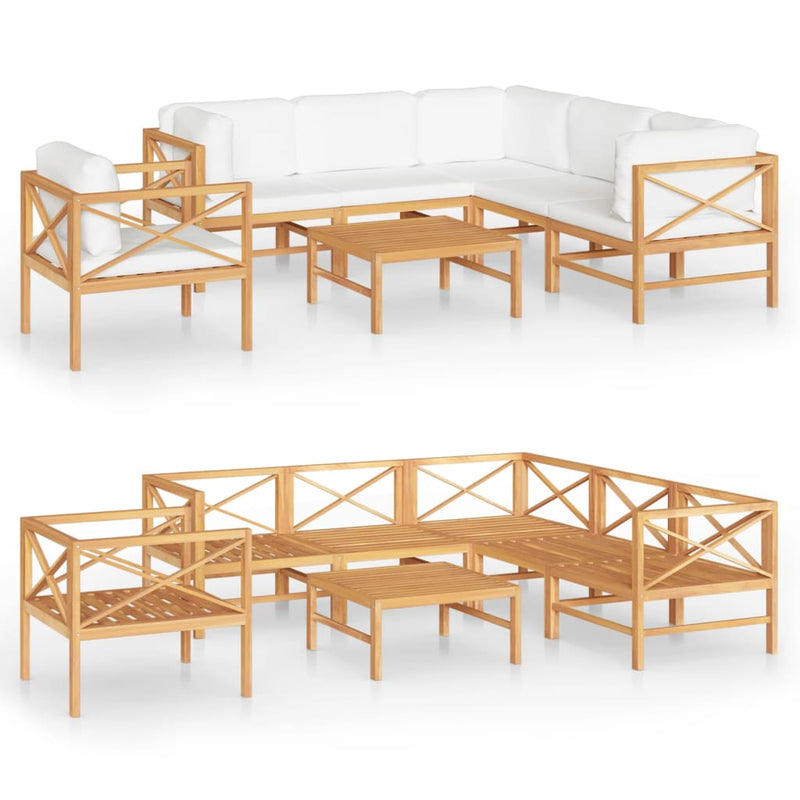 7 Piece Garden Lounge Set with Cream Cushions Solid Teak Wood