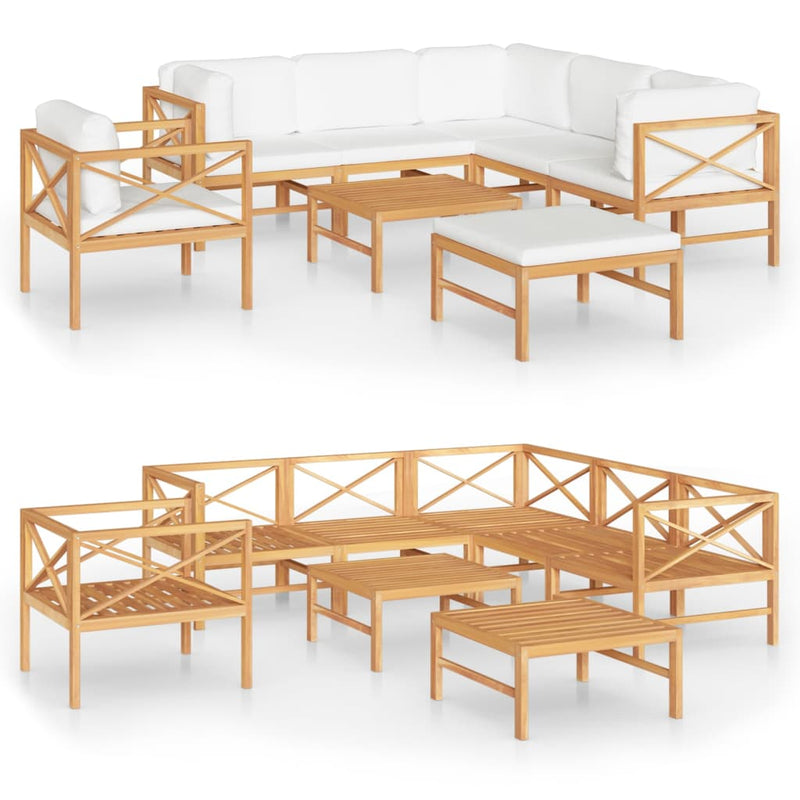 8 Piece Garden Lounge Set with Cream Cushions Solid Teak Wood