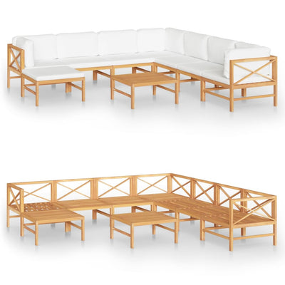 9 Piece Garden Lounge Set with Cream Cushions Solid Teak Wood