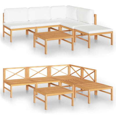 6 Piece Garden Lounge Set with Cream Cushions Solid Teak Wood