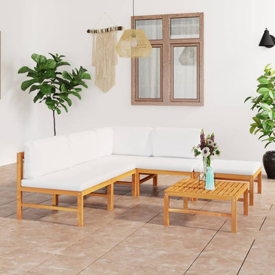 6 Piece Garden Lounge Set with Cream Cushions Solid Teak Wood