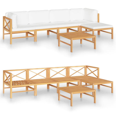 6 Piece Garden Lounge Set with Cream Cushions Solid Teak Wood