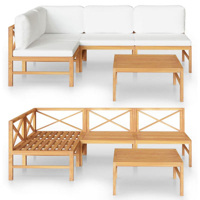 5 Piece Garden Lounge Set with Cream Cushions Solid Teak Wood