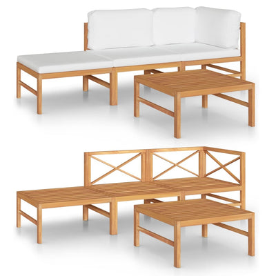 4 Piece Garden Lounge Set with Cream Cushions Solid Teak Wood