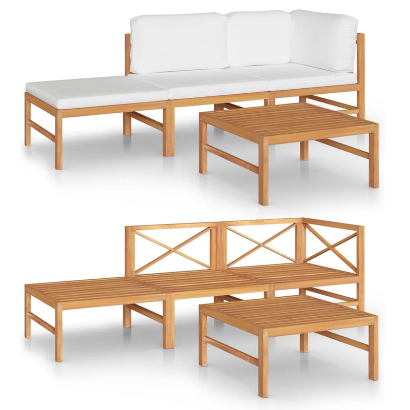 4 Piece Garden Lounge Set with Cream Cushions Solid Teak Wood