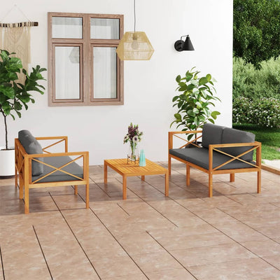 3 Piece Garden Lounge Set with Cushions Solid Wood Teak