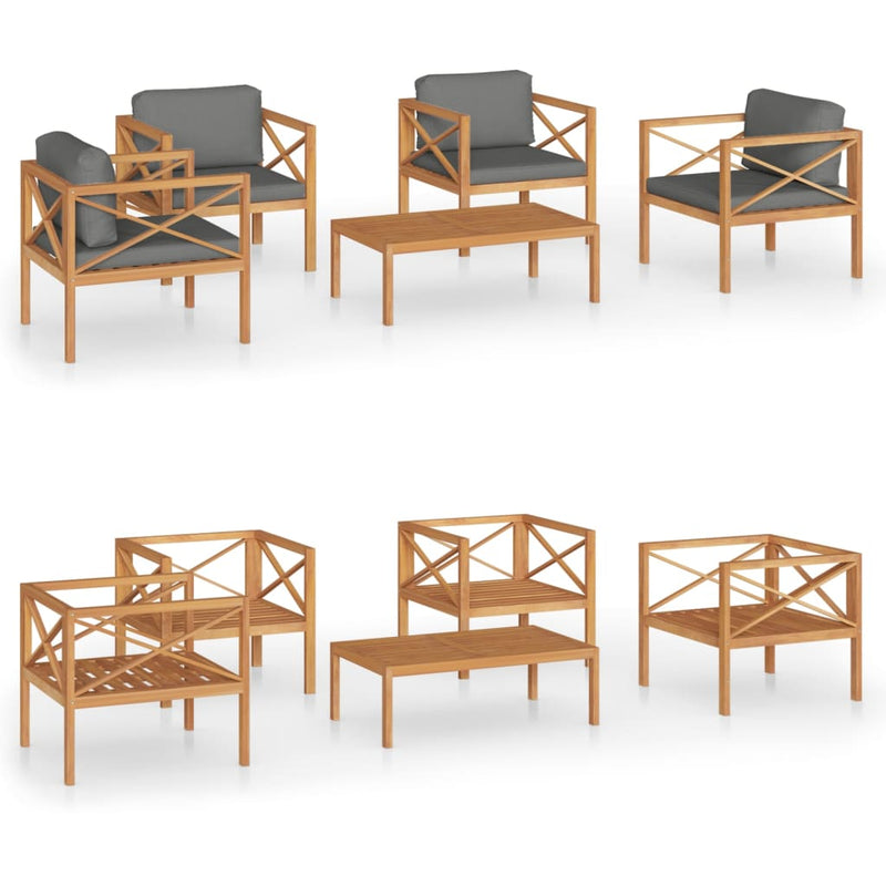 5 Piece Garden Lounge Set with Cushions Solid Wood Teak