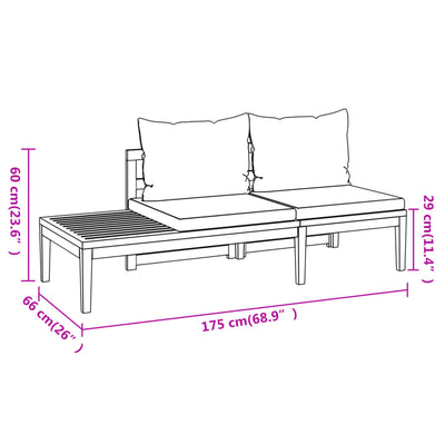 3 Piece Garden Lounge Set with Cream White Cushions Acacia Wood