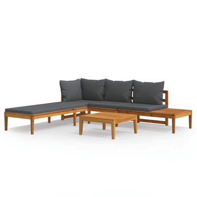 3 Piece Garden Lounge Set with Dark Grey Cushions Acacia Wood