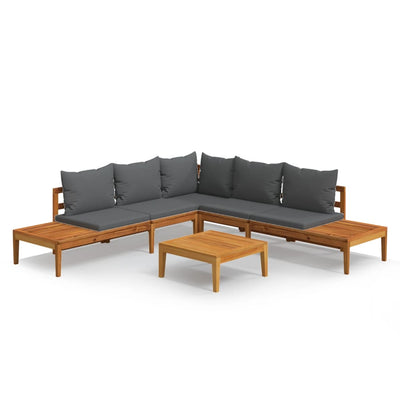 4 Piece Garden Lounge Set with Dark Grey Cushions Acacia Wood