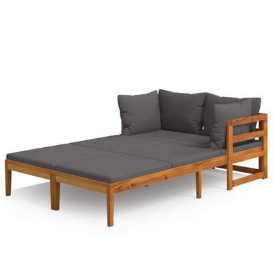 Sun Loungers with Dark Grey Cushions 2 pcs Acacia Wood