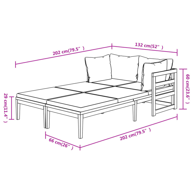 Sun Loungers with Dark Grey Cushions 2 pcs Acacia Wood