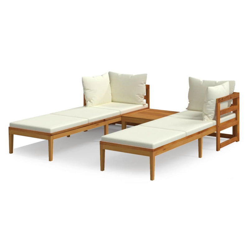 3 Piece Garden Lounge Set with Cream White Cushions Acacia Wood