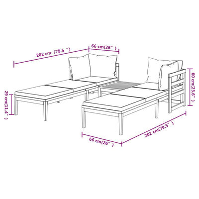 3 Piece Garden Lounge Set with Cream White Cushions Acacia Wood