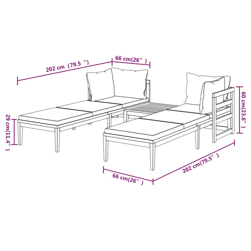 3 Piece Garden Lounge Set with Cream White Cushions Acacia Wood